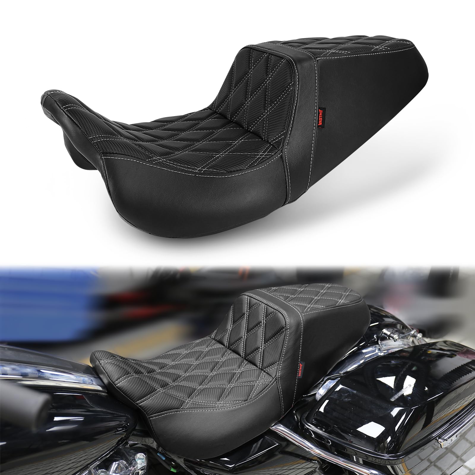バイク　ソロシート　ハーレー Leather Motorcycles Seats Amazon.com: Two Pieces 2-Up Motorcycle Driver Passenger Low